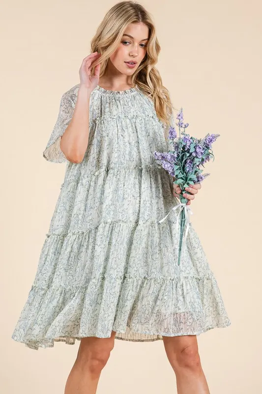 Lime 'N' Chili Ditsy Floral Print Sheer Ruffle Detail Mini Dress - Image 5