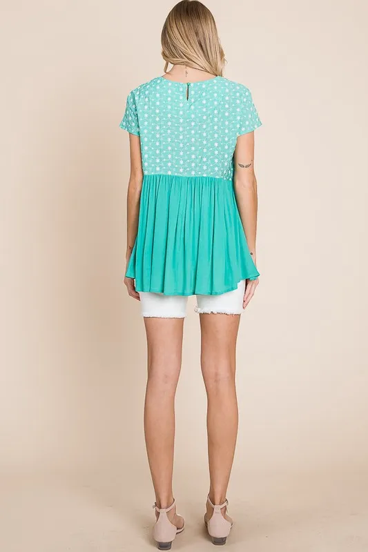 Lime 'N' Chili Full Size Embroidered Short Sleeve Pleated Babydoll Top Plus Size - Image 10