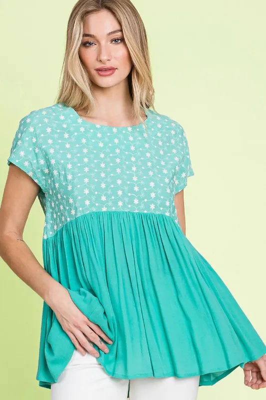 Lime 'N' Chili Full Size Embroidered Short Sleeve Pleated Babydoll Top Plus Size - Image 7