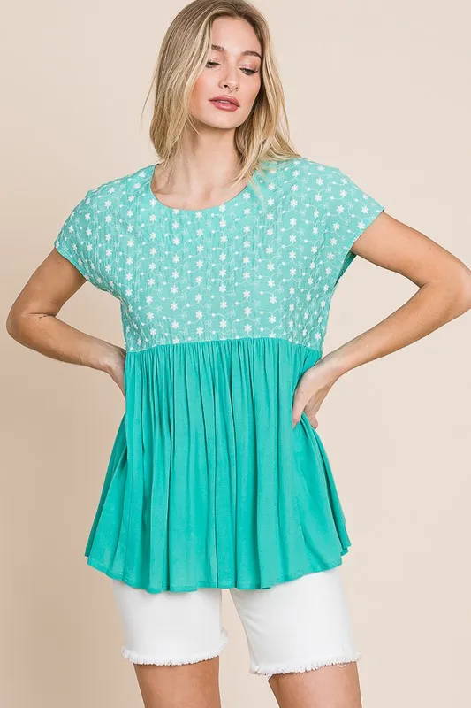 Lime 'N' Chili Full Size Embroidered Short Sleeve Pleated Babydoll Top Plus Size - Image 8