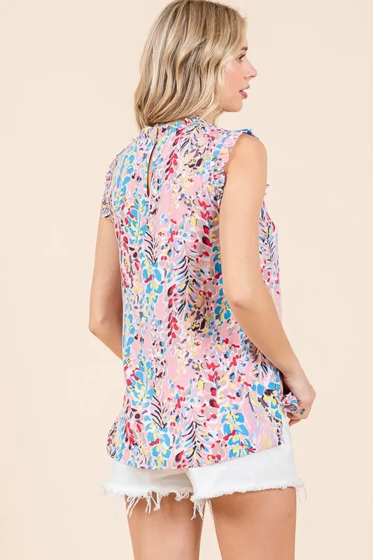 Lime 'N' Chili Full Size Graphic Print Ruffle Trim Mock Neck Sleeveless Top Plus Size - Image 4