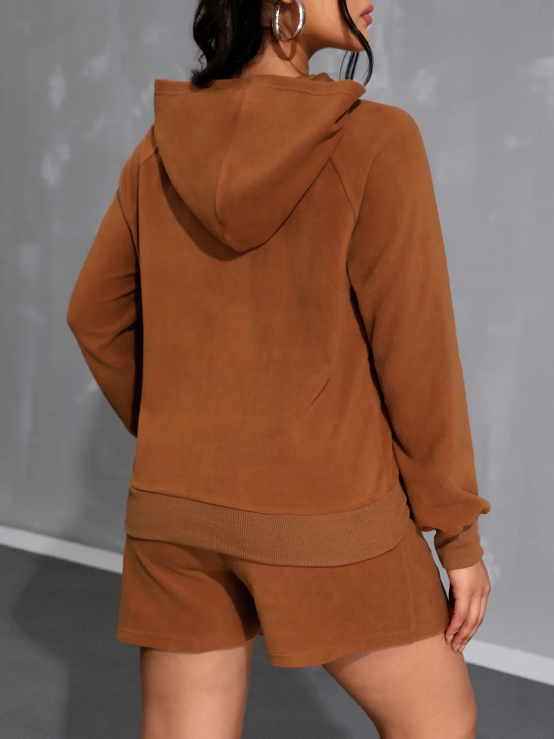 Long Sleeve Hoodie and Pocketed Shorts Set - Image 2