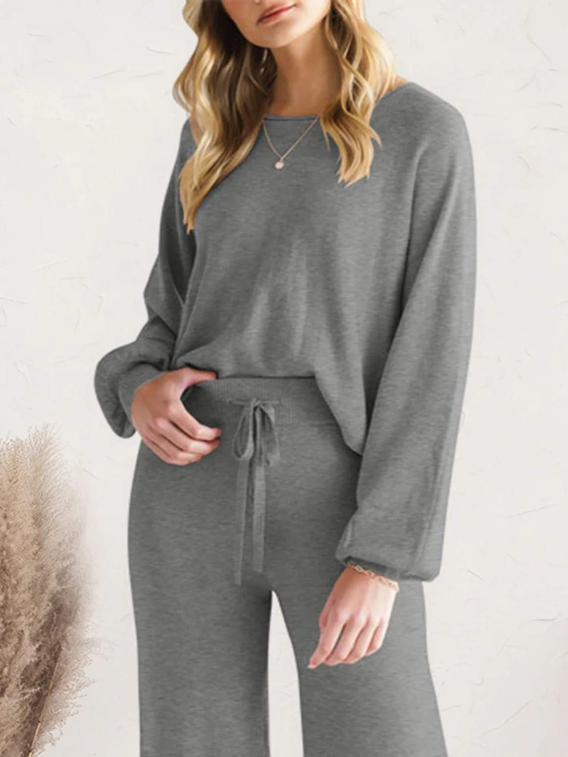 Long Sleeve Lounge Top and Drawstring Pants Set - Image 8