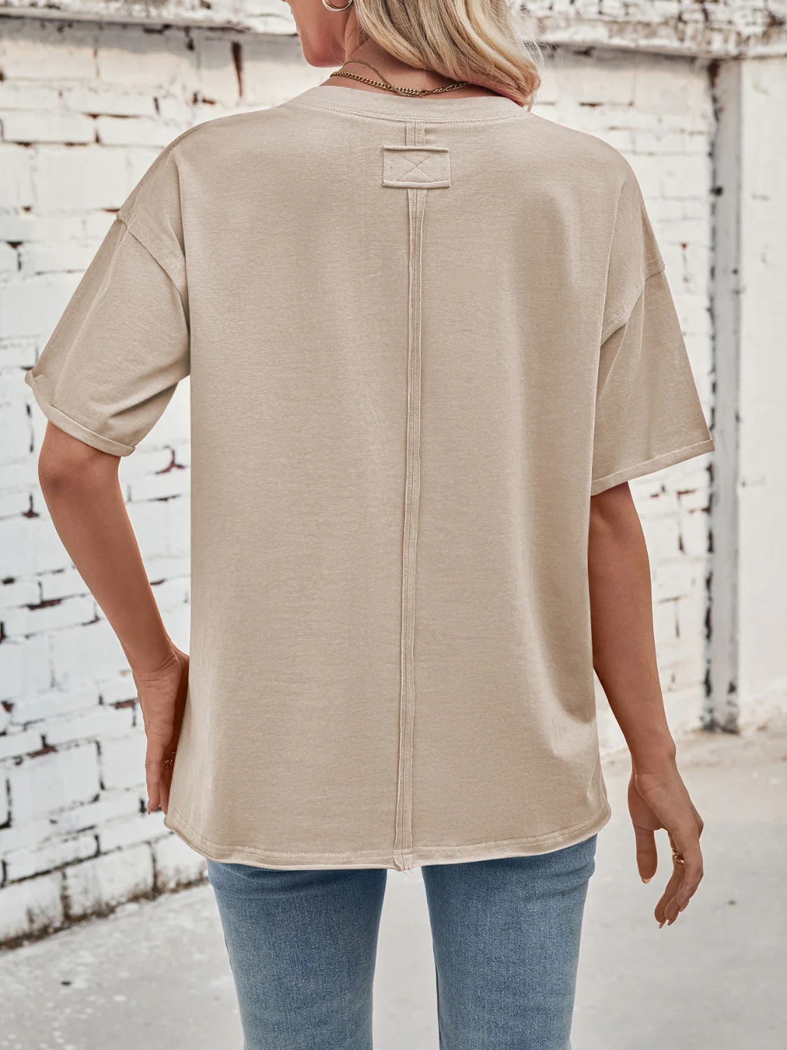Lovelet Exposed Seam Round Neck Half Sleeve T-Shirt - Image 14