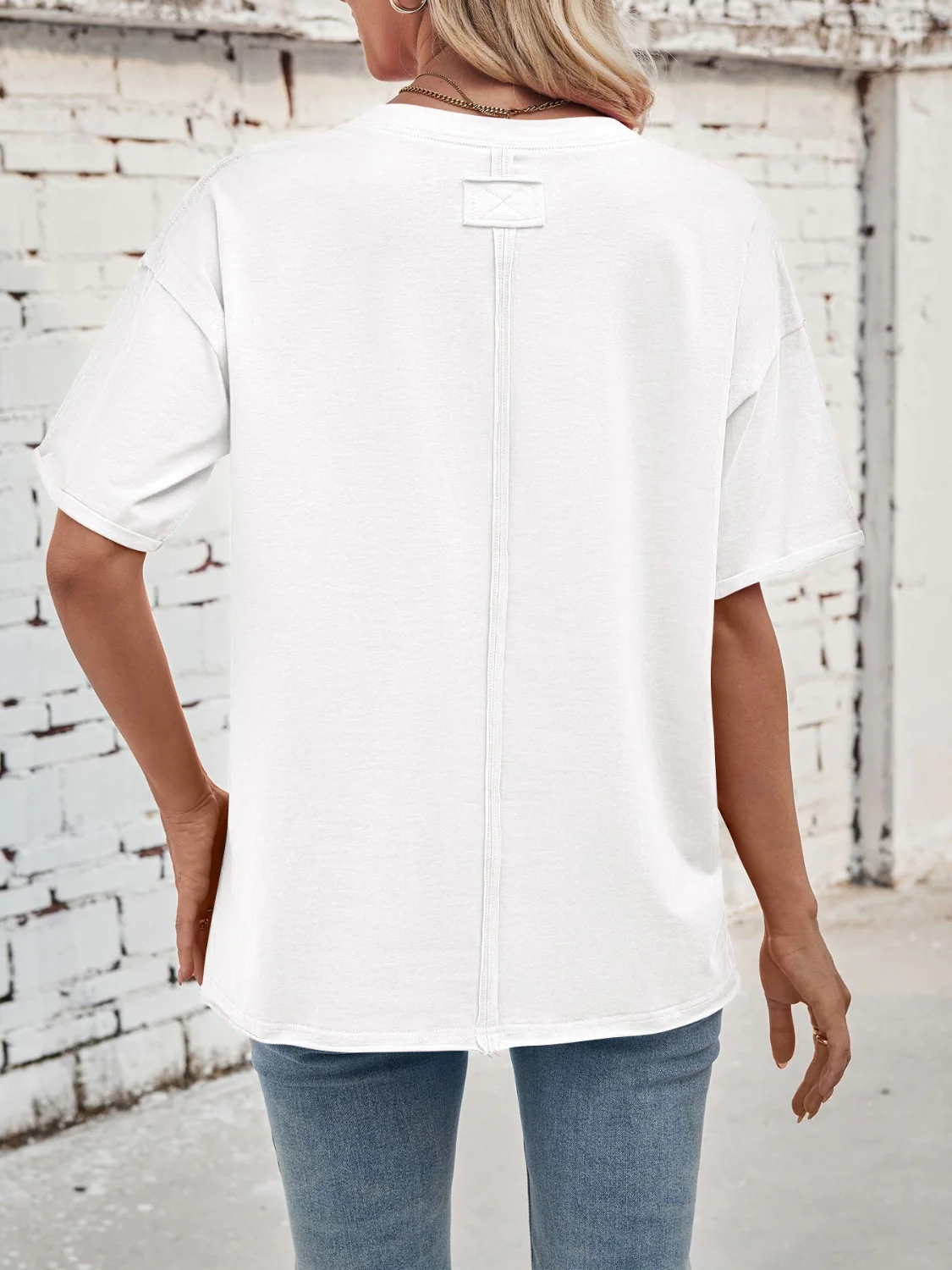 Lovelet Exposed Seam Round Neck Half Sleeve T-Shirt - Image 18
