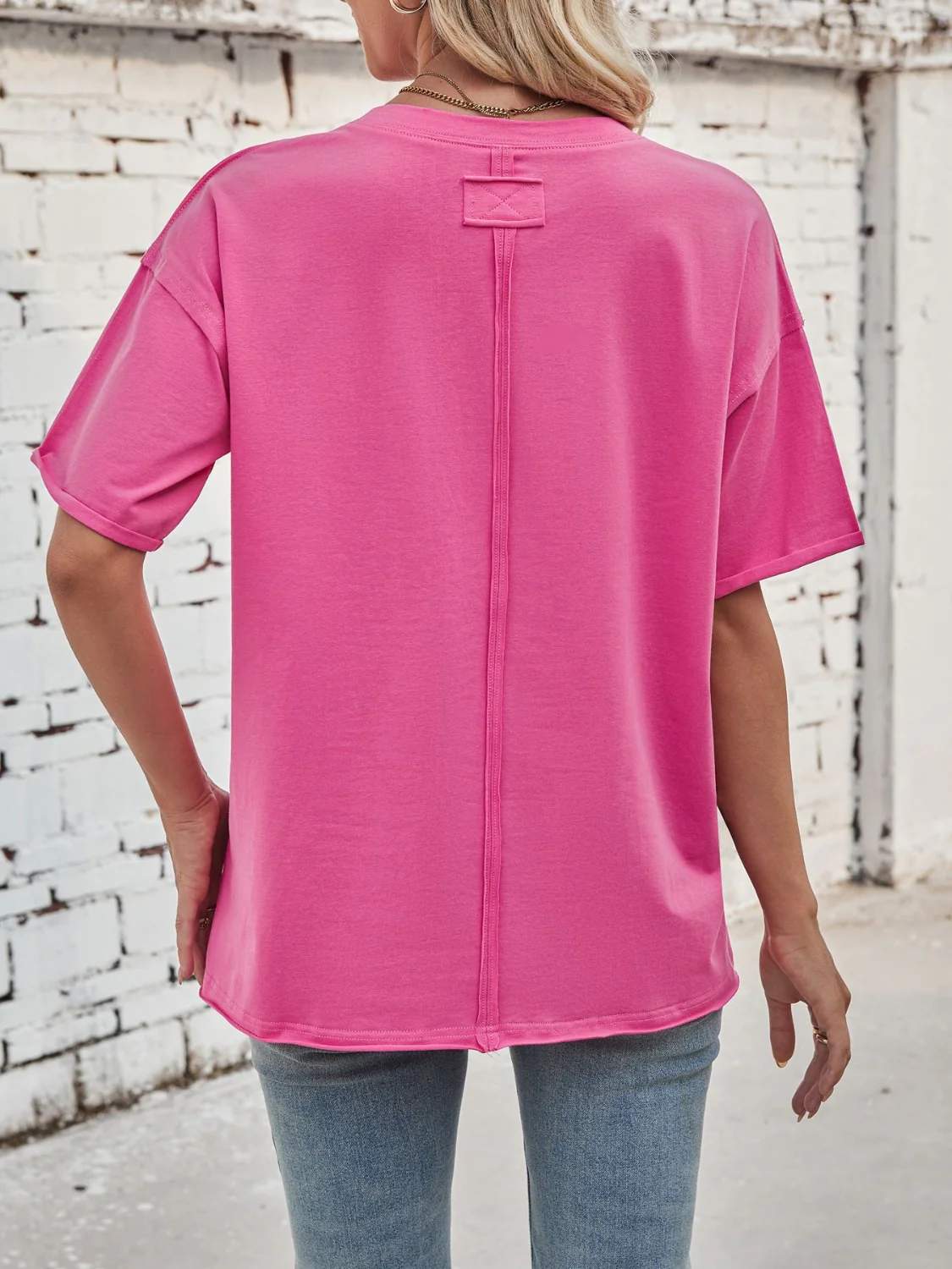 Lovelet Exposed Seam Round Neck Half Sleeve T-Shirt - Image 23