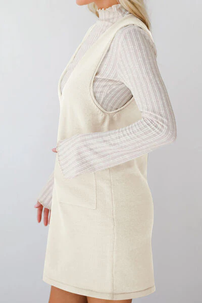 Lovelet Pocketed V-Neck Mini Sweater Overall Dress - Image 9