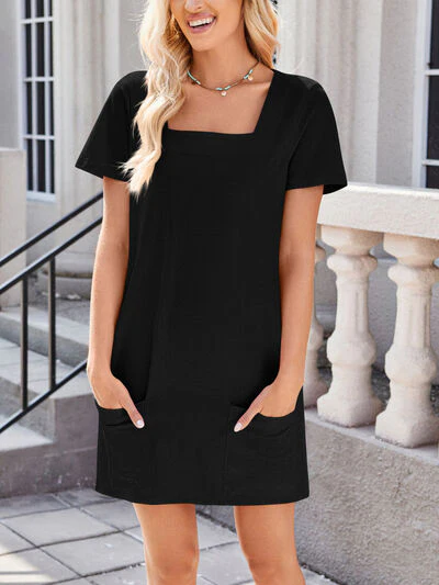 Lovelet Square Neck Short Sleeve Mini Tee Dress - Image 11