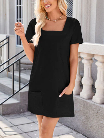 Lovelet Square Neck Short Sleeve Mini Tee Dress - Image 14