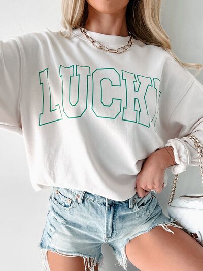 LUCKY Graphic Round Neck Long Sleeve Sweatshirt - Image 2
