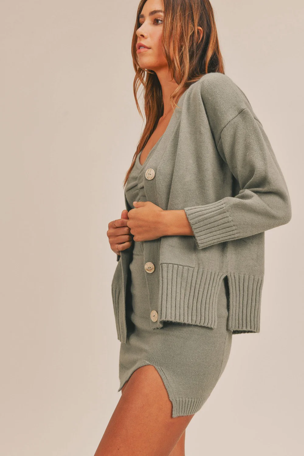 MABLE 3 Pieces Sweater Set with Crop Cami, Mini Skirt, Cardigan - Image 3