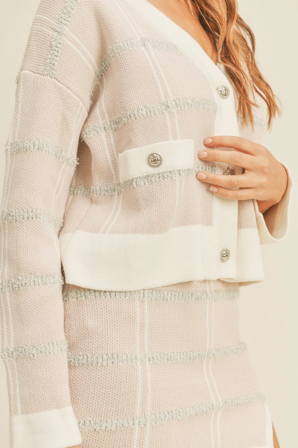 MABLE Plaid Button Down Sweater Cardigan and Mini Skirt Set - Image 4