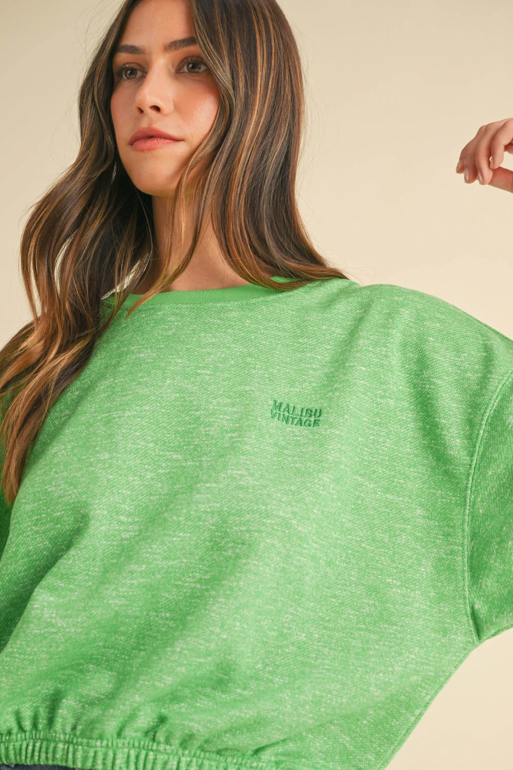 Mable Round Neck Letter Embroidery Crop Sweatshirt - Image 5