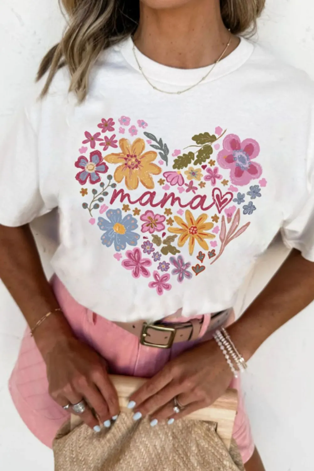 MAMA Flower Heart Cotton Blend Graphic Tee - Image 4