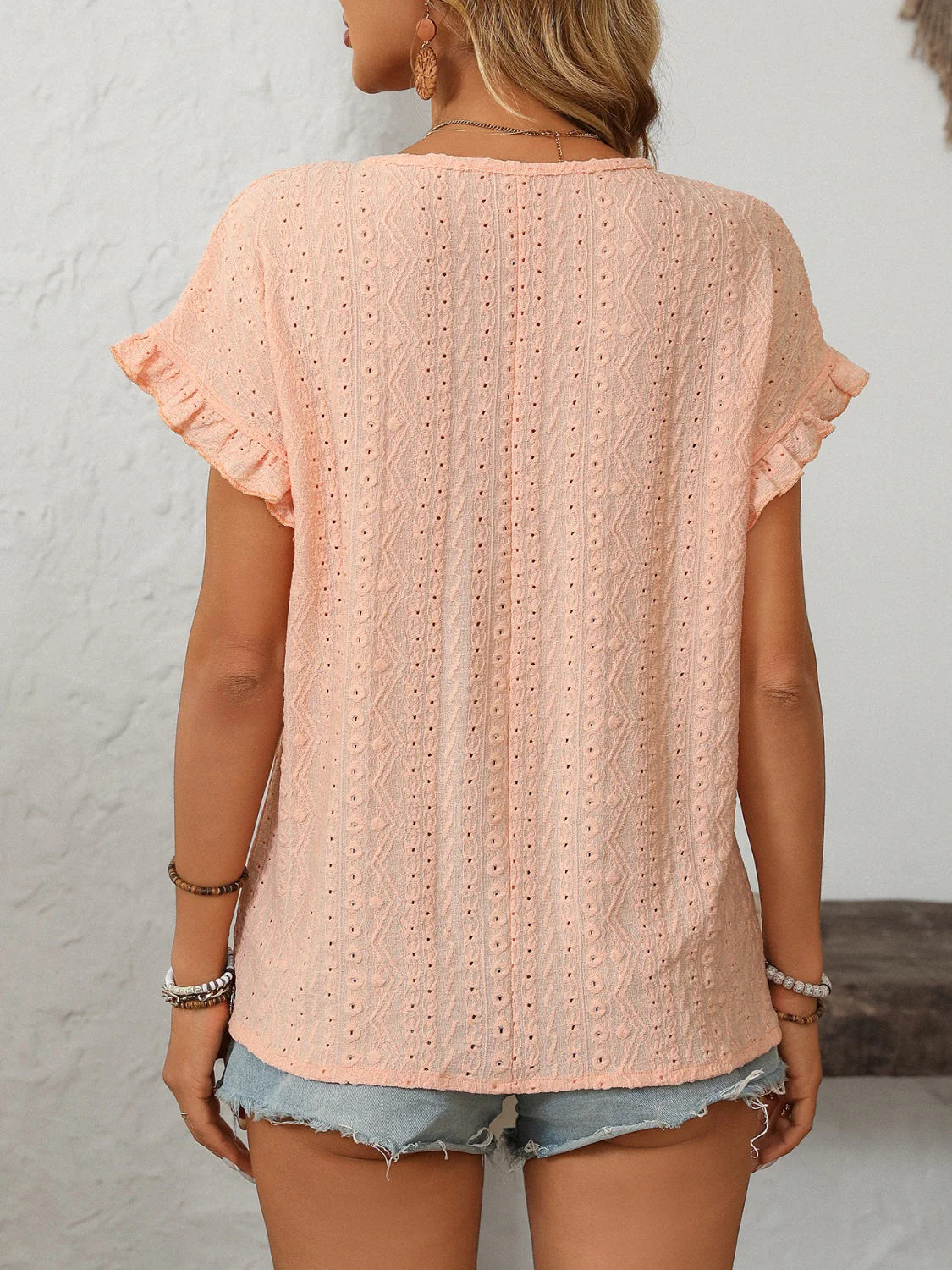 Mandy Eyelet Round Neck Short Sleeve Top - Image 2