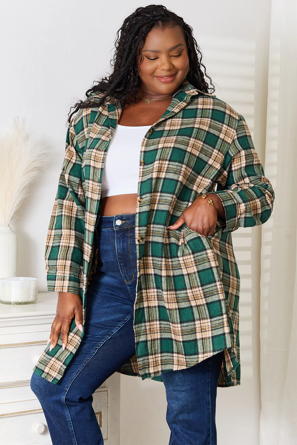 Mandy Plaid Collared Neck Long Sleeve Shirt - Image 5