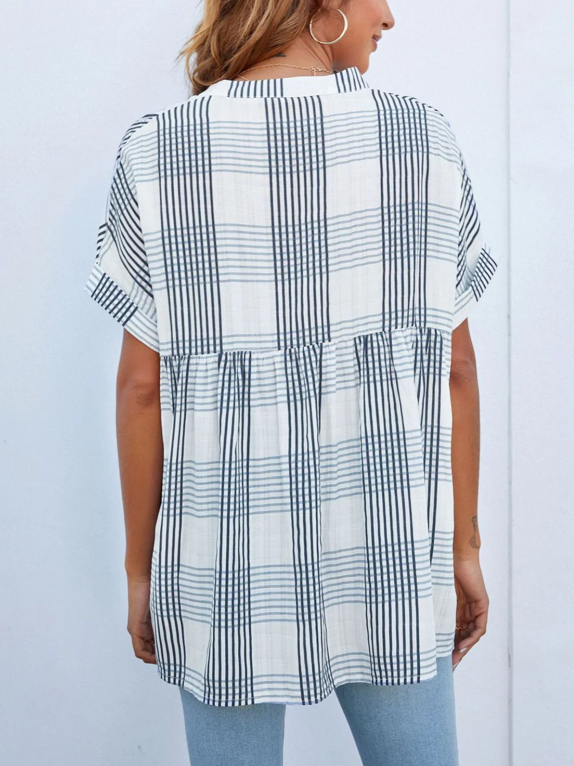 Mandy Side Slit Notched Short Sleeve Blouse - Image 4
