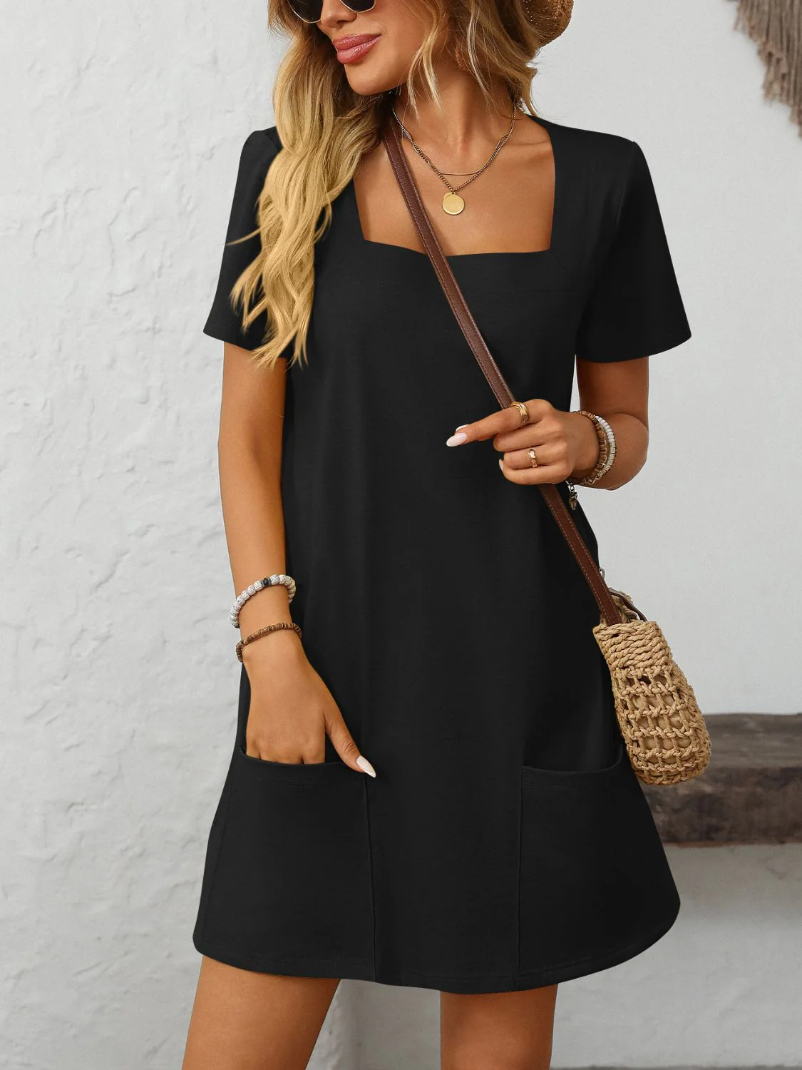 Mandy Square Neck Short Sleeve Mini Dress - Image 15