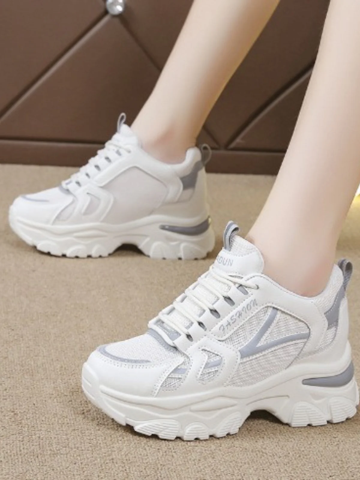 Mesh Lace Up Platform Sneakers - Image 5