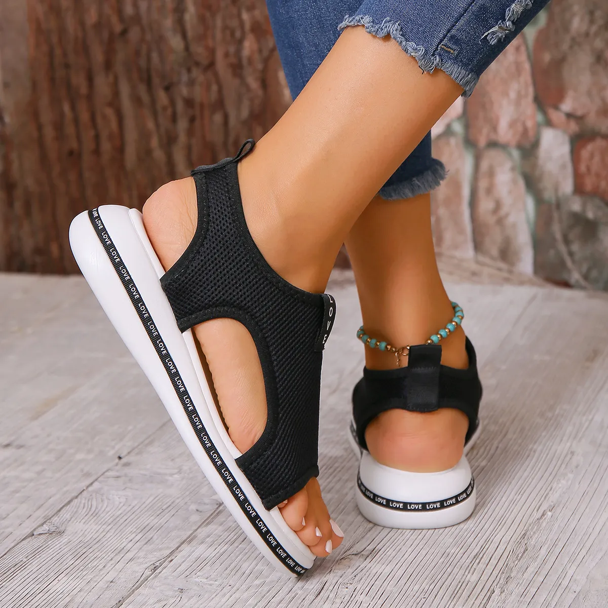 Mesh Open Toe Platform Sandals - Image 3
