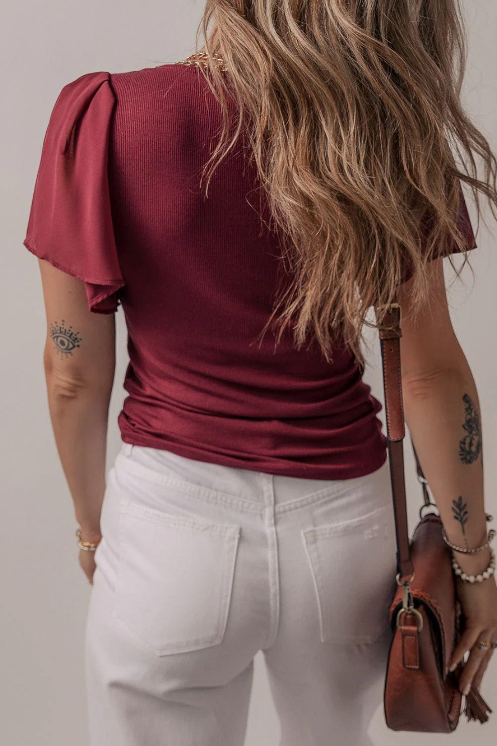 Mesh Short Sleeve Slim V-Neck Top - Image 2