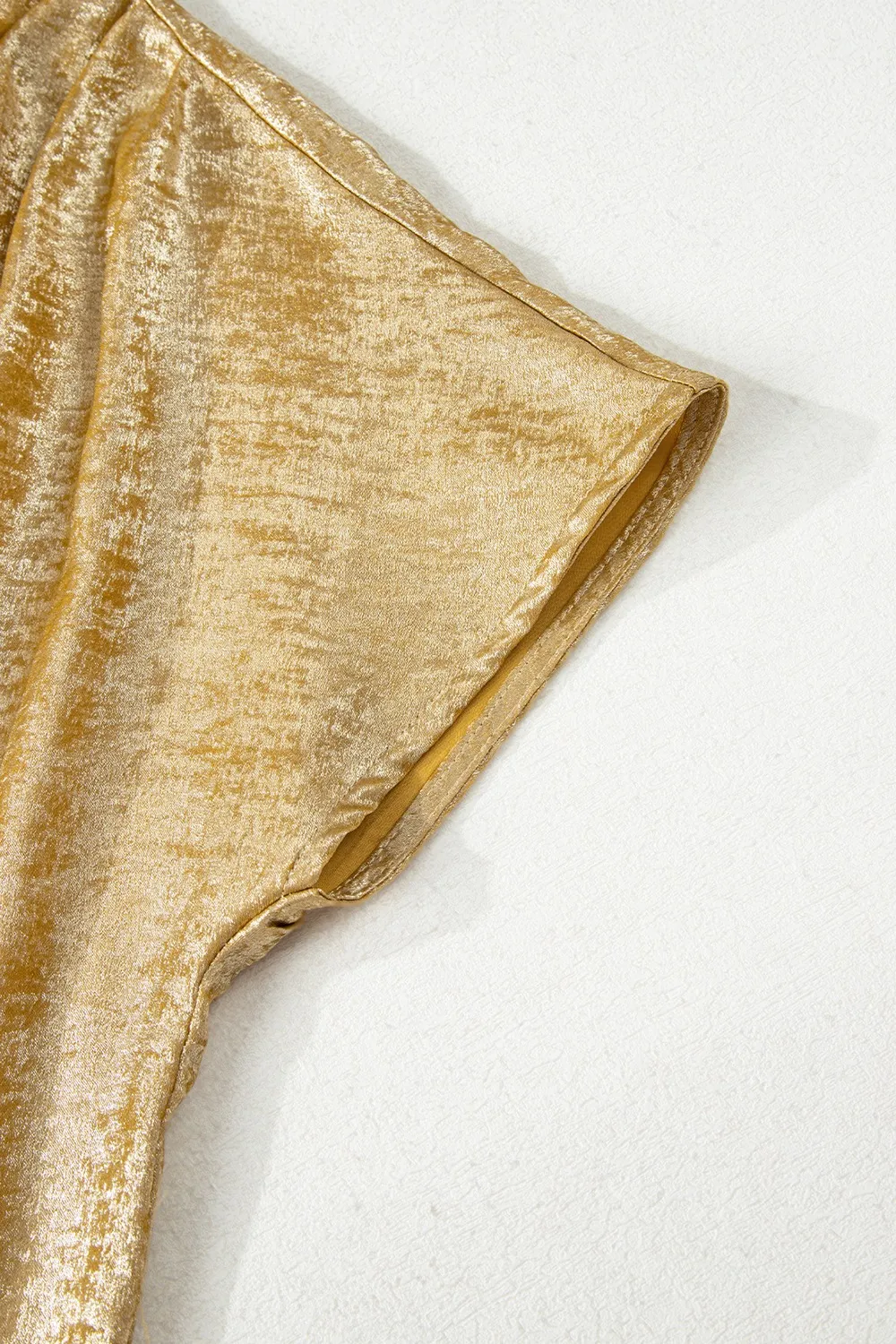 Metallic Gold Short Sleeve Casual Blouse - Image 8