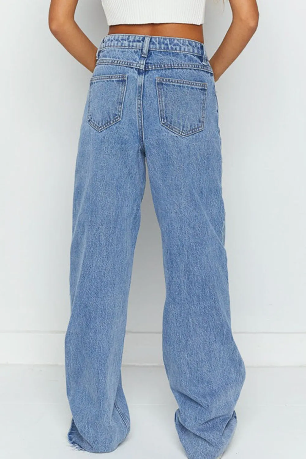 Mid Rise Asymmetrical Waist Wide Leg Jeans - Image 4
