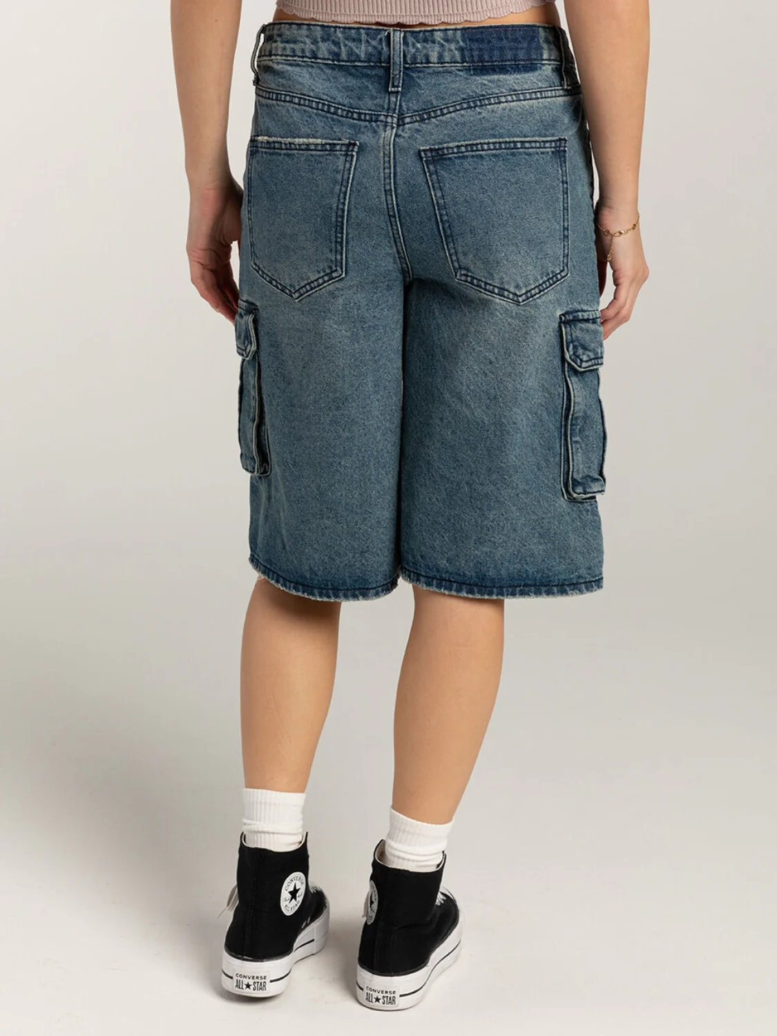 Mid-Rise Waist Denim Shorts with Pockets - Image 6