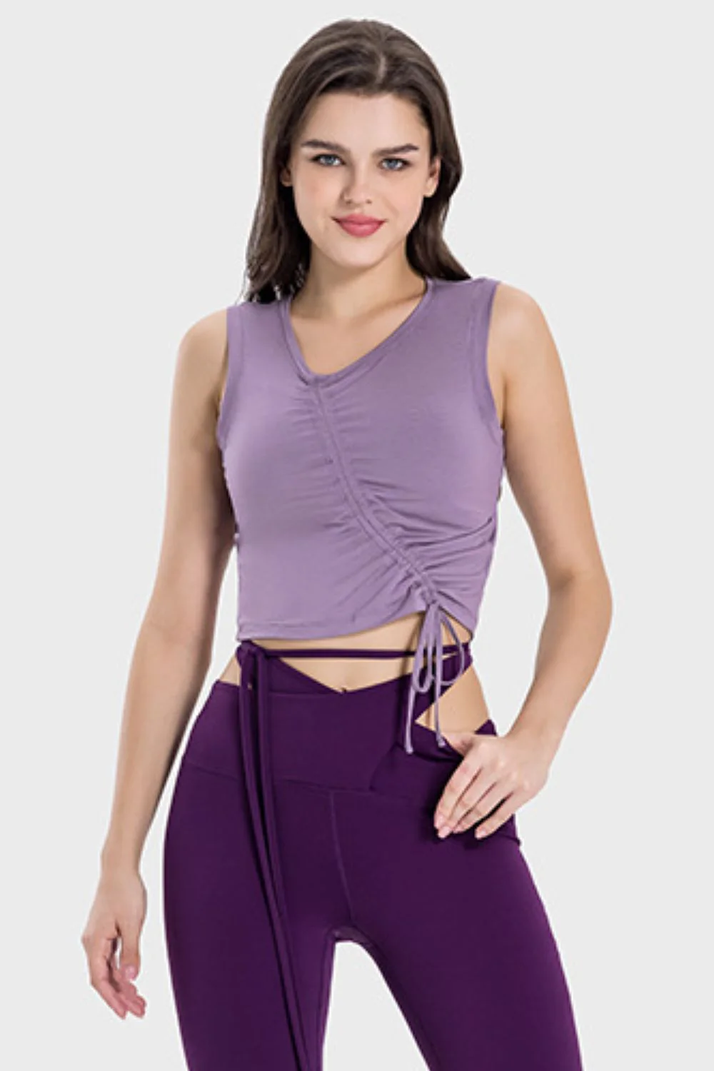 Millennia Drawstring Ruched Wide Strap Active Tank - Image 10