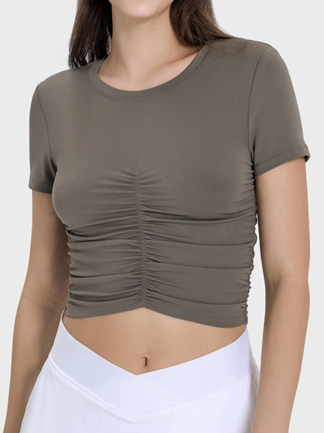 Millennia Ruched Round Neck Short Sleeve Active T-Shirt - Image 3