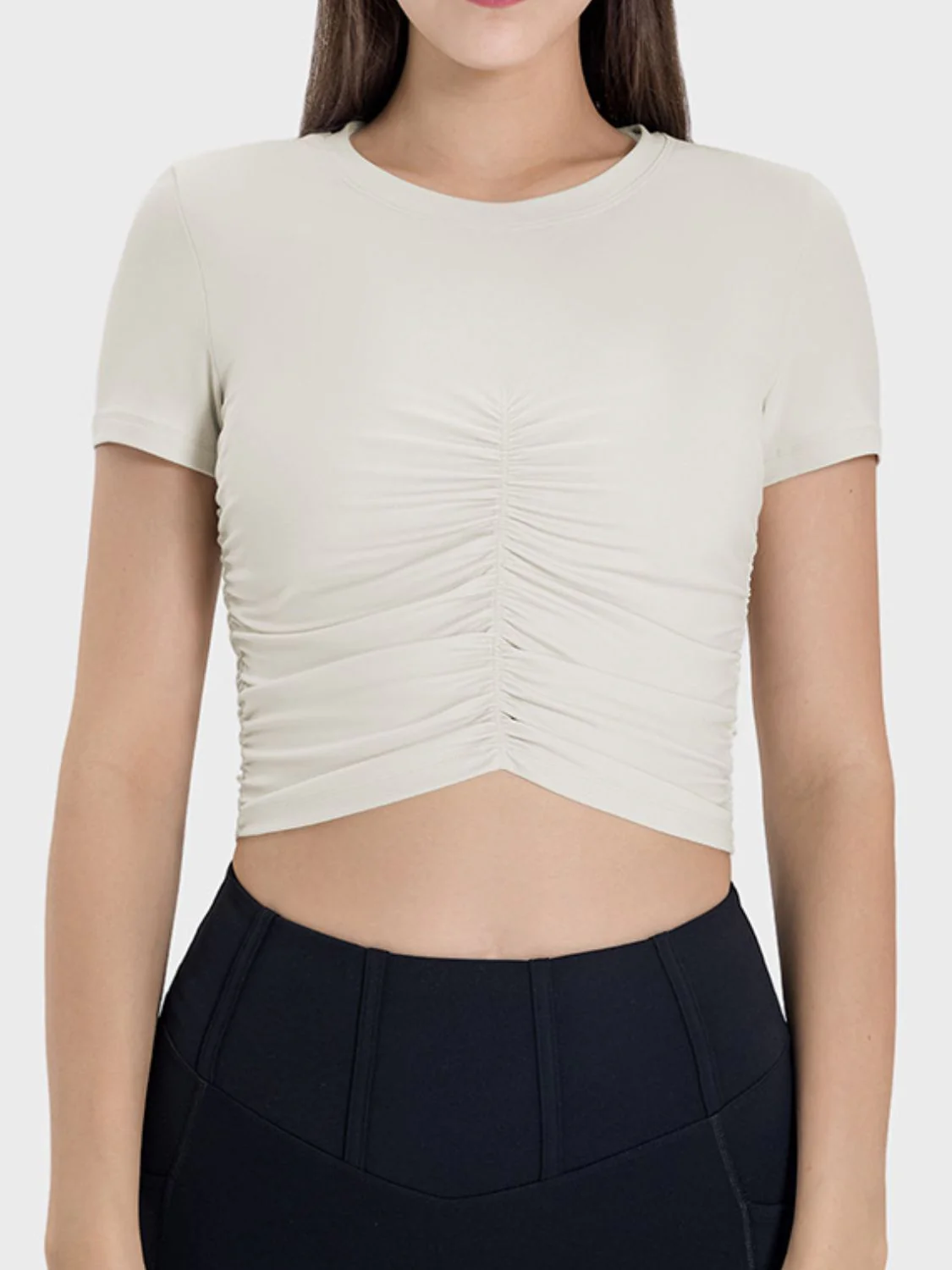 Millennia Ruched Round Neck Short Sleeve Active T-Shirt - Image 6