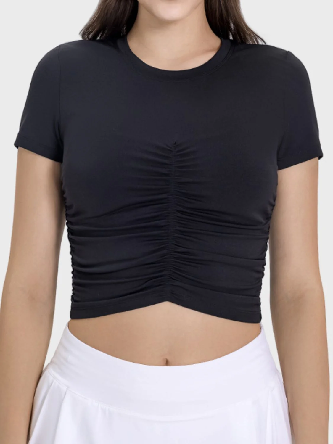 Millennia Ruched Round Neck Short Sleeve Active T-Shirt - Image 7