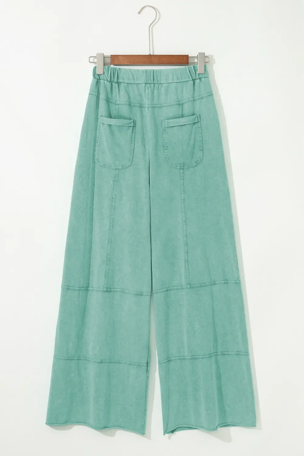 Mineral Wash Exposed Seam Drawstring High Waist Wide Leg Cargo Pants - Image 5