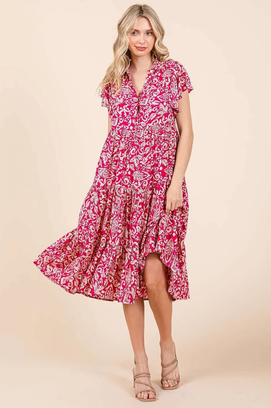 Mittoshop Abstract Print Ruffle Tier Midi Dress - Image 4