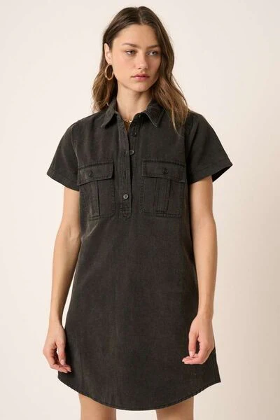 Mittoshop Button Detail Collared Neck Short Sleeve Shirt Dress - Image 3
