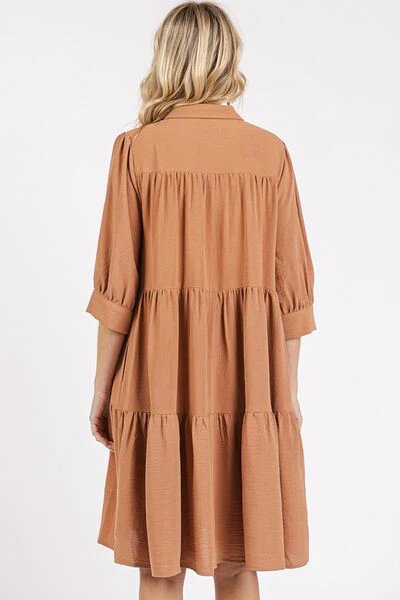 Mittoshop Button Detail Collared Neck Tiered Shirt Dress - Image 3