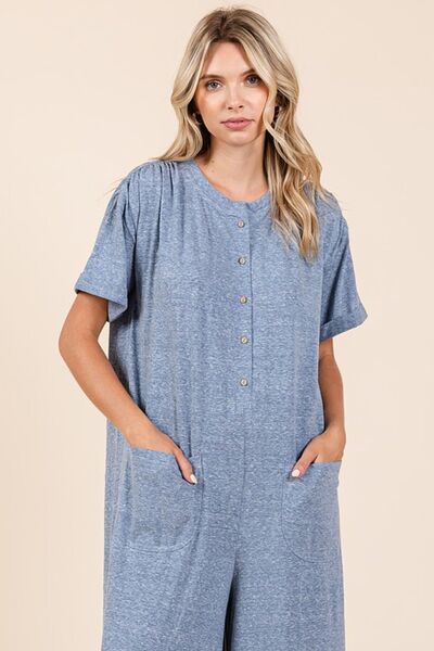 Mittoshop Button Detail Short Sleeve Wide Leg Jumpsuit - Image 2