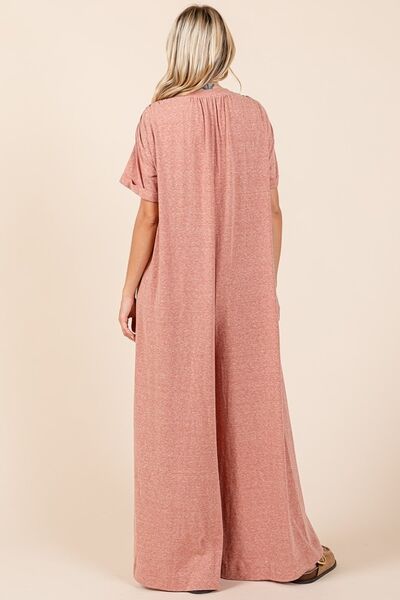 Mittoshop Button Detail Short Sleeve Wide Leg Jumpsuit - Image 2