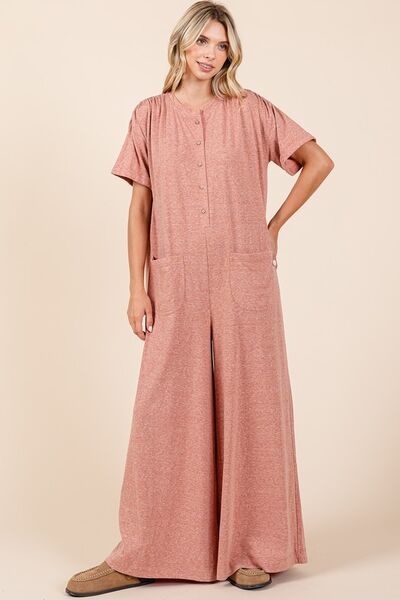 Mittoshop Button Detail Short Sleeve Wide Leg Jumpsuit - Image 3