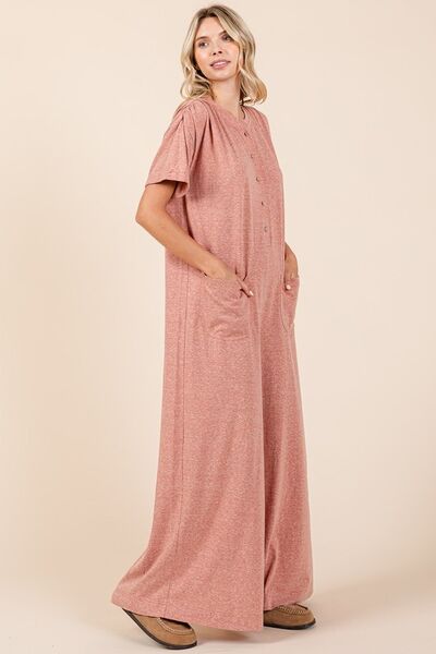 Mittoshop Button Detail Short Sleeve Wide Leg Jumpsuit - Image 4