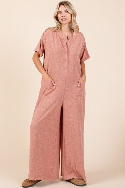 Mittoshop Button Detail Short Sleeve Wide Leg Jumpsuit - Image 5