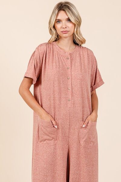 Mittoshop Button Detail Short Sleeve Wide Leg Jumpsuit - Image 6