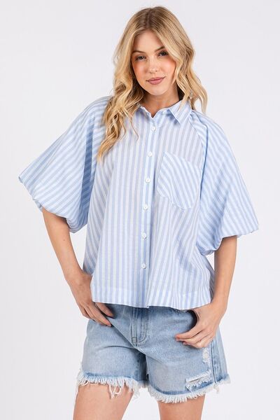 Mittoshop Button Down Striped Puff Sleeve Shirt - Image 4