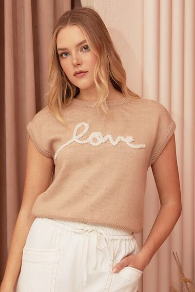 Mittoshop Contrast Letter Round Neck Cap Sleeve Knit Top - Image 2
