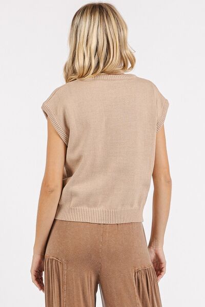 Mittoshop Contrast Letter Round Neck Cap Sleeve Knit Top - Image 7