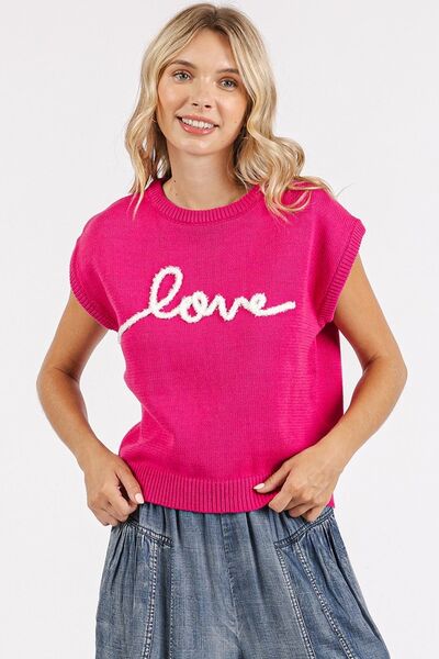 Mittoshop Contrast Letter Round Neck Cap Sleeve Knit Top - Image 2