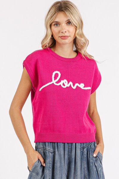 Mittoshop Contrast Letter Round Neck Cap Sleeve Knit Top - Image 3