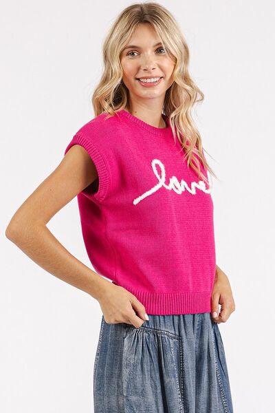 Mittoshop Contrast Letter Round Neck Cap Sleeve Knit Top - Image 4
