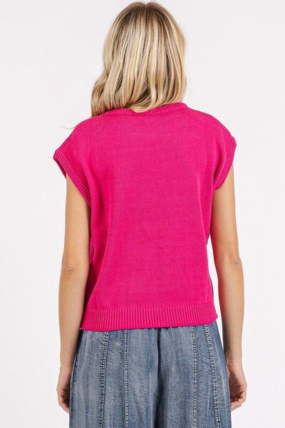 Mittoshop Contrast Letter Round Neck Cap Sleeve Knit Top - Image 5