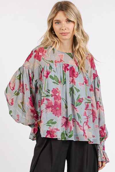 Mittoshop Floral Round Neck Flounce Sleeve Blouse - Image 2